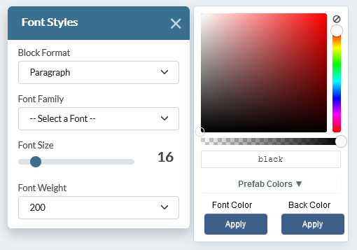 Font Styles window